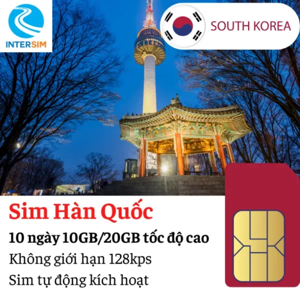 Sim Du Lịch Hàn Quốc 10 ngày 10GB/20GB Data tốc độ cao
