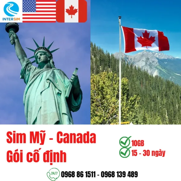 Sim 4G Mỹ và Canada Gói cố định 10GB trong 15 – 30 ngày