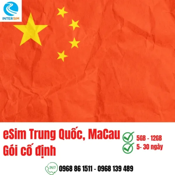 eSim Trung Quốc, MaCau từ 5-30 ngày