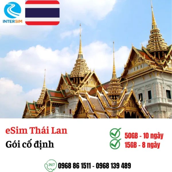 eSim Thái Lan 10 ngày 50GB, 8 ngày 15GB