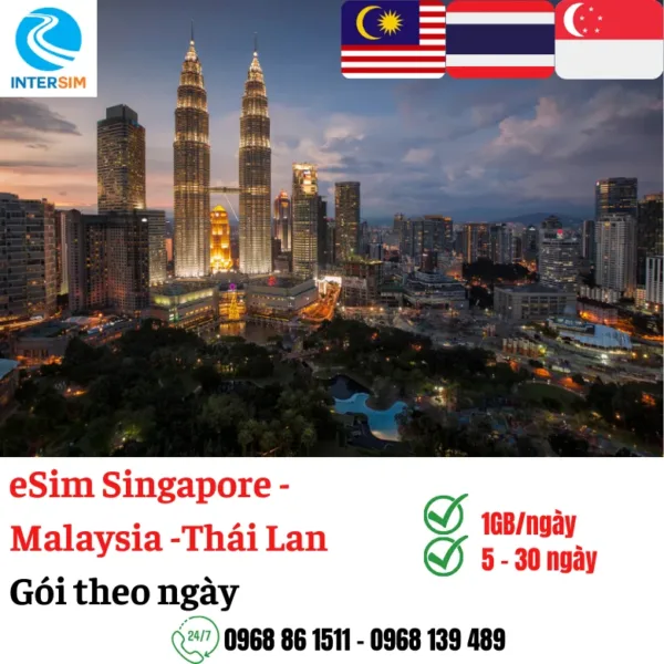 eSim Malaysia, Singapore, Thái Lan, Indonesia gói theo ngày